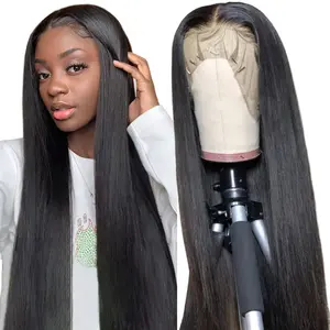 Perruque brésilienne remy lisse et soyeuse pour femmes noires, 100% cheveux humains, vente en gros, 13x4, perruques en dentelle transparente