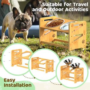 Cross-border wooden <b>cat</b> bowl rack, dog <b>feeder</b>, pet bowl holder, foldable solid wood pet food bowl, feeding rack - Product Image 2