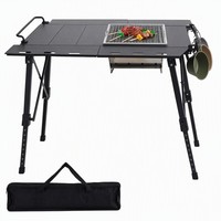 Table de barbecue pliante pour le camping, station de cuisson portable en plein air, réglable sur 7 niveaux, grille en métal, plateau à charbon de bois
