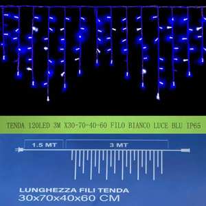 Luces LED Gloca para Cortinas, Cable Blanco de 3m, Luz Azul, IP65, para Decoración de Fiestas - Product Image 3