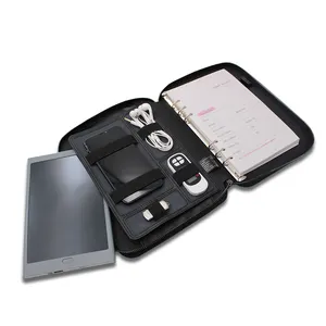 A5 Leder Notebook mit Reiß verschluss Wireless Power Bank Portfolio Datei ordner für Business Office Männer