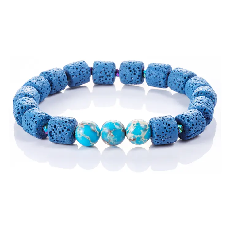 Bracelet personnalisé en pierre bleue, carte terrestre, bracelets élastiques ronds perlés pour hommes et femmes