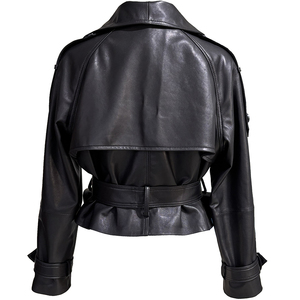 Chaqueta Corta de Mujer Personalizada con Cuello Convertible, Chaqueta Corta de Gamuza Premium con Cinturón y Opciones de Cuello Alto - Product Image 4