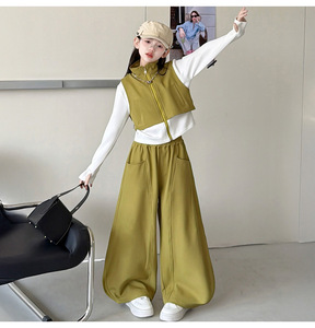 Nuovo Set Casual 2 Pezzi per Ragazze Adolescenti 2026: <span class=keywords><strong>Felpa</strong></span> <span class=keywords><strong>Bianca</strong></span> e Verde con Cerniera + Pantaloni Larghi - Product Image 1