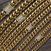 Collier à chaîne cubaine en acier inoxydable pour homme, bijoux avec fermeture en Zircon glacé, 8mm, 10mm, 12mm, 14mm