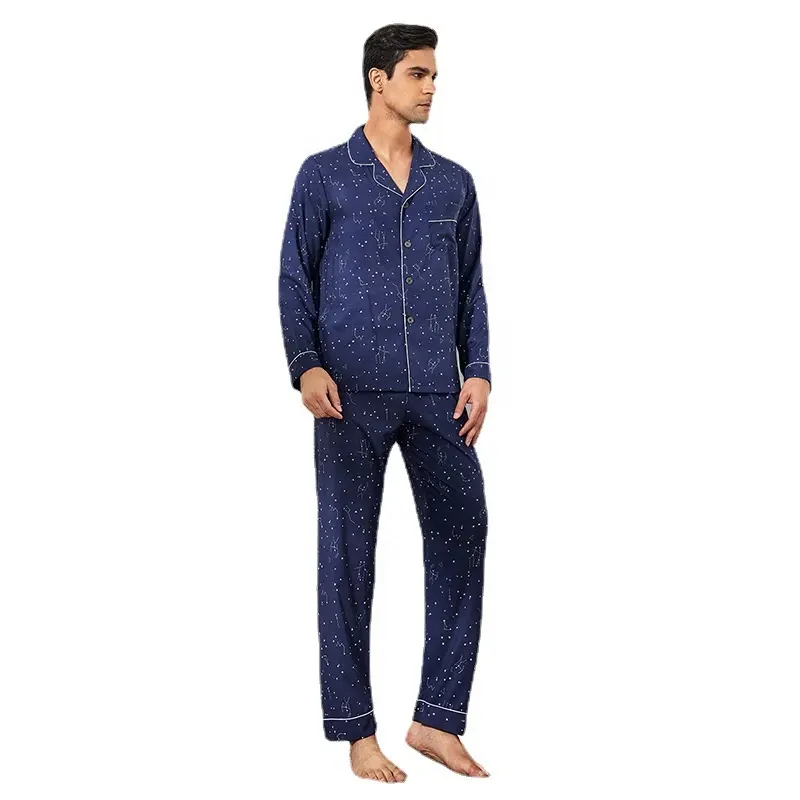 Wholesale Cheap Single Breast Silk Men Tracksuit Pajamas, Men Pajama Set