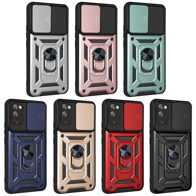 Rubber 2 in 1 shockproof slide camera window phone cover for Samsung A53 A73 A52 A72 car holder kickstand phone case