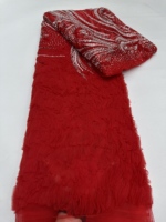 Tissu en dentelle de tulle 3D à volants K/C, broderie perlée à la main avec strass, 8 couleurs, polyester/coton, poids moyen, pour mariage africain