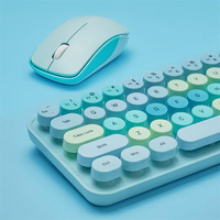 Clavier et souris sans fil Mofii 2.4G Claviers avec 68 touches colorées Machine à écrire Retro Round Keycap pour ordinateur portable, tablette, Windows