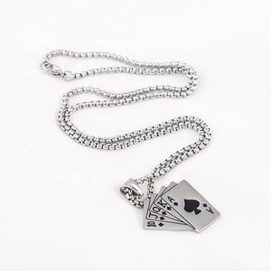 Kalung Liontin Gaya <span class=keywords><strong>Rock</strong></span> Hip Hop Pria/Wanita, Tren Punk Baja Tahan Karat Bermain Kartu Kalung untuk Pria/Wanita - Product Image 2