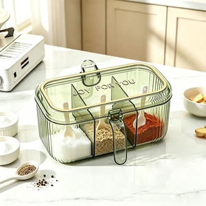 مجموعة علب توابل للمطبخ بثلاثة أقسام، وعاء تخزين متعدد الأقسام للتوابل والبهارات - Product Image 4
