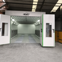 Cabine de peinture automobile RuiBo avec garniture blanche et verte, portes doubles, grille de filtration de plafond, caniveaux, chauffages infrarouges et unité d'air