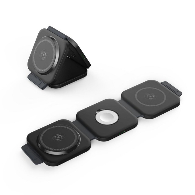 Palm-sized Foldable Magnetic Three-in-one Wireless Charger with Type-C for Mobile Phones & Watches AD02 (5W/7.5W/10W/15W)