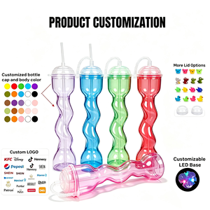 Red Long Neck <b>Plastic</b> Yard <b>Cup</b> 16oz 400ml Slushie Frozen Beverage <b>Drinking</b> Tumbler Custom Logo Wholesale - Product Image 4