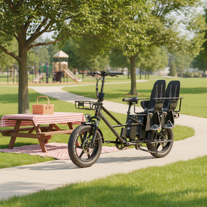 Vélos <span class=keywords><strong>cargo</strong></span> électriques longue portée 48V à double batterie 20 pouces avec sièges pour bébés, fabriqués en usine OEM - Product Image 2