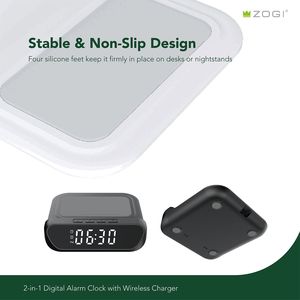 Giá đỡ điện thoại để bàn tích hợp đồng hồ báo thức, sạc không dây 15W, thiết kế tối giản 2 trong 1 - Product Image 4