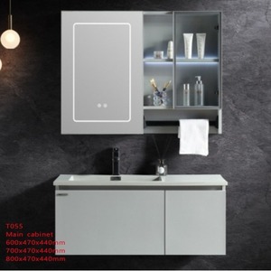Armoire de toilette murale T060 avec miroir, en alliage d'aluminium blanc, rétroéclairage LED, vasque en céramique monobloc - Product Image 2