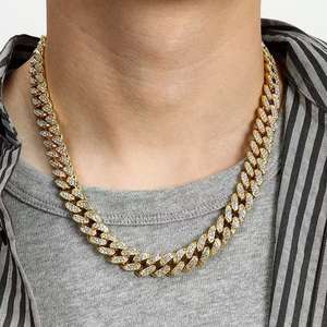 <span class=keywords><strong>Collana</strong></span> e bracciale da uomo in rame placcato oro <span class=keywords><strong>vero</strong></span>, catena cubana <span class=keywords><strong>con</strong></span> diamanti da 13 mm. - Product Image 1