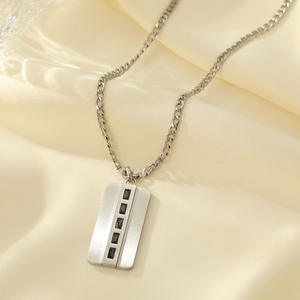 Collana Retrò con Zirconi Quadrati, Catena Figaro in Acciaio Inossidabile Argento Anticato, <span class=keywords><strong>Gioielli</strong></span> <span class=keywords><strong>da</strong></span> Uomo alla Moda - Product Image 2