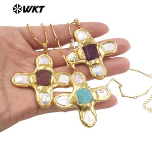 Collar con colgante de turquesas con forma de cruz de perlas, gargantilla de oro galvanizado, piedra verde, WT-JN169, venta al por mayor - Product Image 4