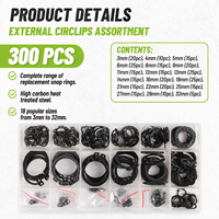 Assortiment de 300 anneaux de retenue externes (Circlips) 3-32 mm en acier à haute teneur en carbone traité thermiquement pour la réparation automobile