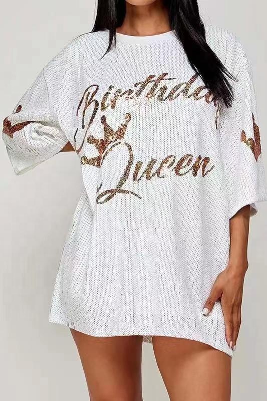 green emerald velvet dress Birthday Crown Queen Oversized Sequin T-Shirt Dress