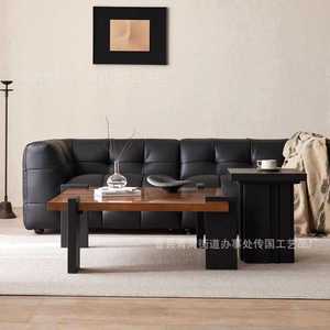 Modern Solid Wood Square Coffee <b>Table</b> Natural Black <b>Brown</b> Wabi Sabi Style Living Room Furniture - Product Image 2