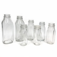 Bouteilles en Verre Carrées Françaises pour Boissons, avec Couvercle en Plastique, Capacités 1000ml 500ml 400ml 250ml 200ml, pour Jus de Fruits et Lait - Vente en Gros