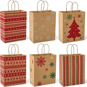 Bolsas de Regalo de Navidad Reutilizables, Paquete de 24, 8.6x7x3.3'', Papel Kraft, Papel Trenzado, Aptas para Alimentos, Impresión Offset para Fiestas - Product Image 3
