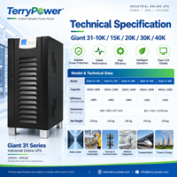 Système d'alimentation UPS industriel en ligne, entrée 380V, sortie 220V, 10/15/20/30/40KVA, redresseur 6 pulsations, DC384V, type tour