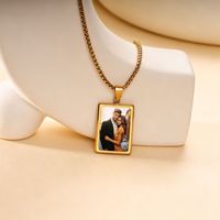 Collier pendentif rectangulaire personnalisé en acier inoxydable plaqué or, avec photo et texte gravé, pour couple ou animal de compagnie - Vente chaude