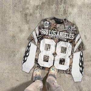 Custom Cotton Camouflage Fabric Oversized Sublimation Print T <b>Shirt</b> <b>Waffle</b> Knit Double Layer Long Sleeve Jersey T-<b>shirt</b> for Men - Product Image 2