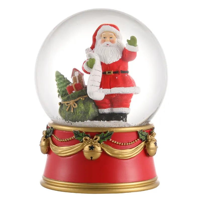 Custom Kerst Sneeuwbol Santa Claus Zwaaien Cartoon Water Globe Waait Sneeuw Cadeau Souvenir Winter Decoratie Hars Sneeuwbol