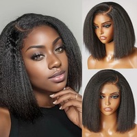 Peluca de Cabello Humano Real 12A, Estilo Bob Lacio con Trenzas Africanas, Tejida a Mano, para Todos los Tonos de Piel y Formas de Rostro