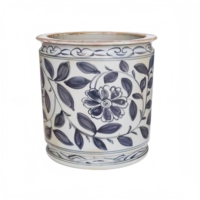 Pot de fleurs en céramique vintage à motif échelle peint à la main, pot de plantes en porcelaine rustique émaillée 4-5L, vase de table pour la maison, le bureau et le jardin
