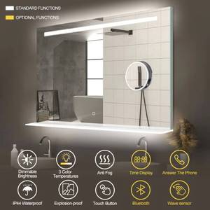 2025 Custom Luxury Rectangle <b>White</b> Anti-Fog LED Backlit Bath Mirror Smart Illuminated Storage <b>Shelf</b> Hotel Living Graphic Design - Product Image 4