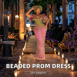 Vestidos de Noche Elegantes Estilo Sirena Personalizados, Vestidos de Fiesta para Mujer con Bordado, Cuentas, Organza, Encaje, Cintura Imperio, Cola de Capilla, Largo hasta el Suelo - Product Image 2