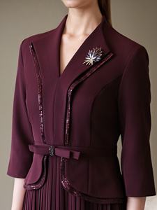 Maxi abito da sera plissettato <span class=keywords><strong>bordeaux</strong></span> con manica 3/4 e scollo a V per feste serali banchetti formali per la madre della sposa - Product Image 5