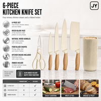 Ensemble de cuisine Jiyuan Chef en acier inoxydable 6 pièces, poignées en plastique ambidextres, qualité restaurant, comprend des ciseaux à viande
