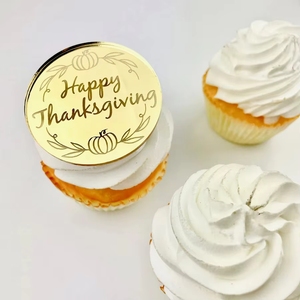 Décorations de gâteau en acrylique dorées pour cupcakes, Joyeux Thanksgiving, pour le Jour des Morts - Product Image 4
