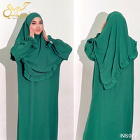 Nouvelle collection 2026 : Ensemble Abaya et Khimar 2 pièces pour femme musulmane, couleur unie, bord à volants, longueur cheville, manches longues, idéal pour la prière