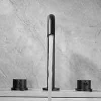 Robinet de lavabo moderne en laiton massif noir, 3 trous, type à double poignée, eau chaude et froide, finition brossée, ensemble trois pièces, design épuré