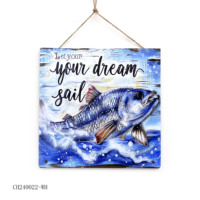 Plaque murale en bois à suspendre avec motif poisson marin, impression UV, décoration de porte ou mur, avec corde pour accrocher