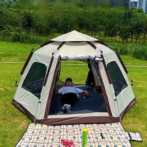 Tente de camping familiale pliable automatique grande capacité, hexagonale, une chambre, quatre saisons, en tissu Oxford imperméable - Product Image 1