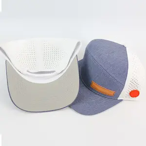 Custom 6 Panel Pvc Patch Mannen Platte Rand Hydro Laser Gesneden Hoed Marineblauw Gestapeld Water Proof Golfhoed