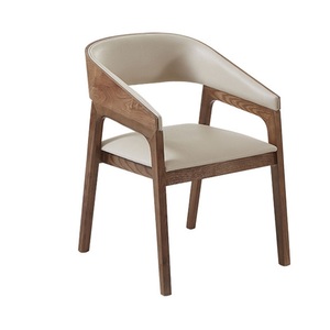 Silla de comedor de madera maciza de <span class=keywords><strong>roble</strong></span>/Fresno, moderna, de cuero <span class=keywords><strong>blanco</strong></span> para restaurante, novedad - Product Image 1