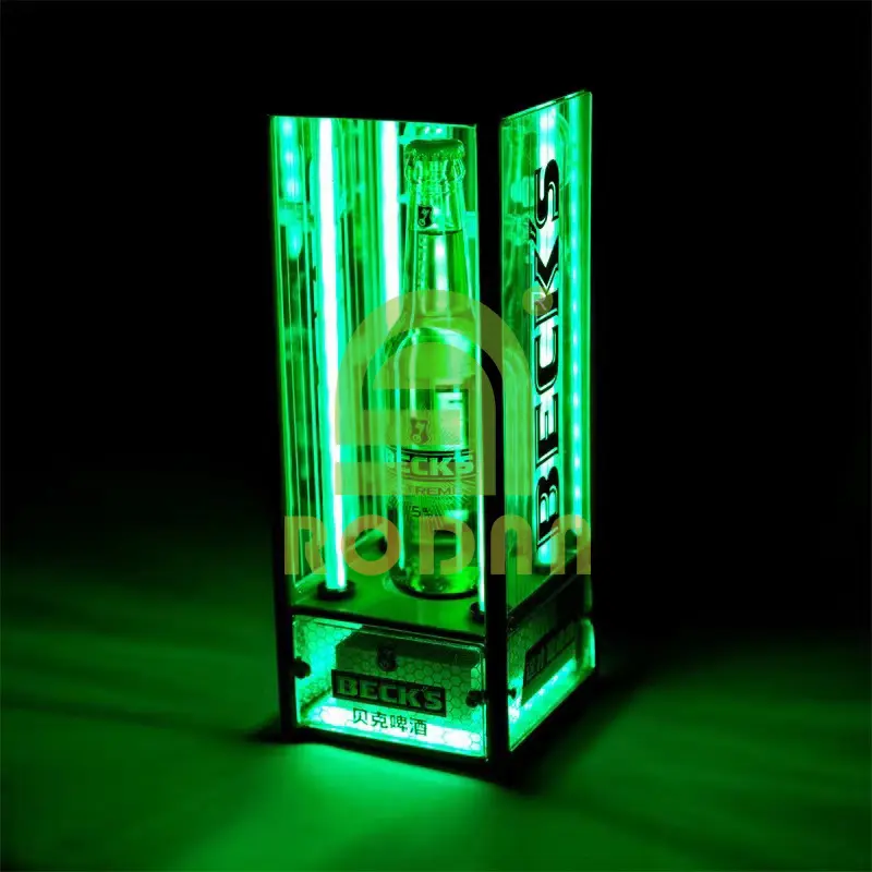Бренд OEM, светодиодная бутылка, квадратная, ведущая, одна бутылка, дисплей, прославитель, Becks