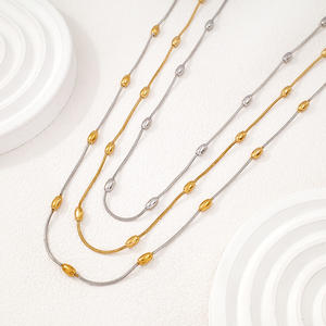 Collar <span class=keywords><strong>de</strong></span> <span class=keywords><strong>Cadena</strong></span> <span class=keywords><strong>de</strong></span> Eslabones con Cuentas <span class=keywords><strong>de</strong></span> Serpiente, Chapado en Oro <span class=keywords><strong>de</strong></span> 18K PVD, <span class=keywords><strong>de</strong></span> Acero Inoxidable, Estilo Italiano, Venta al por Mayor, Unisex, Regalo <span class=keywords><strong>de</strong></span> Aniversario - Product Image 3