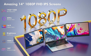 Kwumsy 14-inch máy tính xách tay màn hình Extender kép 1080P IPS LCD xách tay Type-C Plug N Play màn hình cho văn phòng kinh doanh lựa chọn tốt - Product Image 4