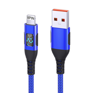 OEM 1M 2M 3M สายถัก USB AM ถึง8 Pin สาย5V 2.4A C TO L พร้อมจอแสดงผลดิจิตอล kabel USB ladekabel สำหรับ <span class=keywords><strong>iPhone</strong></span> 14 13 <span class=keywords><strong>12</strong></span> - Product Image 1